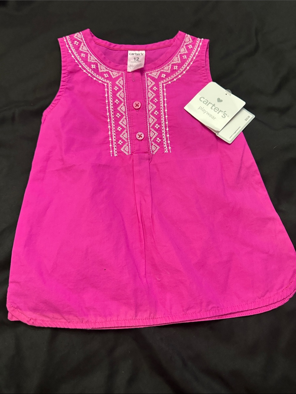 Carter's Bright Pink Sleeveless Embroidered Tunic